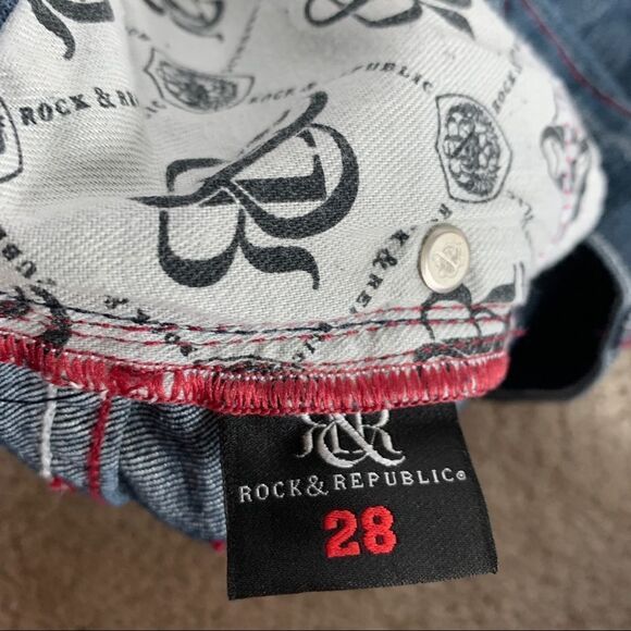 Rock & Republic Stella denim jeans Red Crystal Rhinestone pockets Sz 28 Stampede - Picture 5 of 12